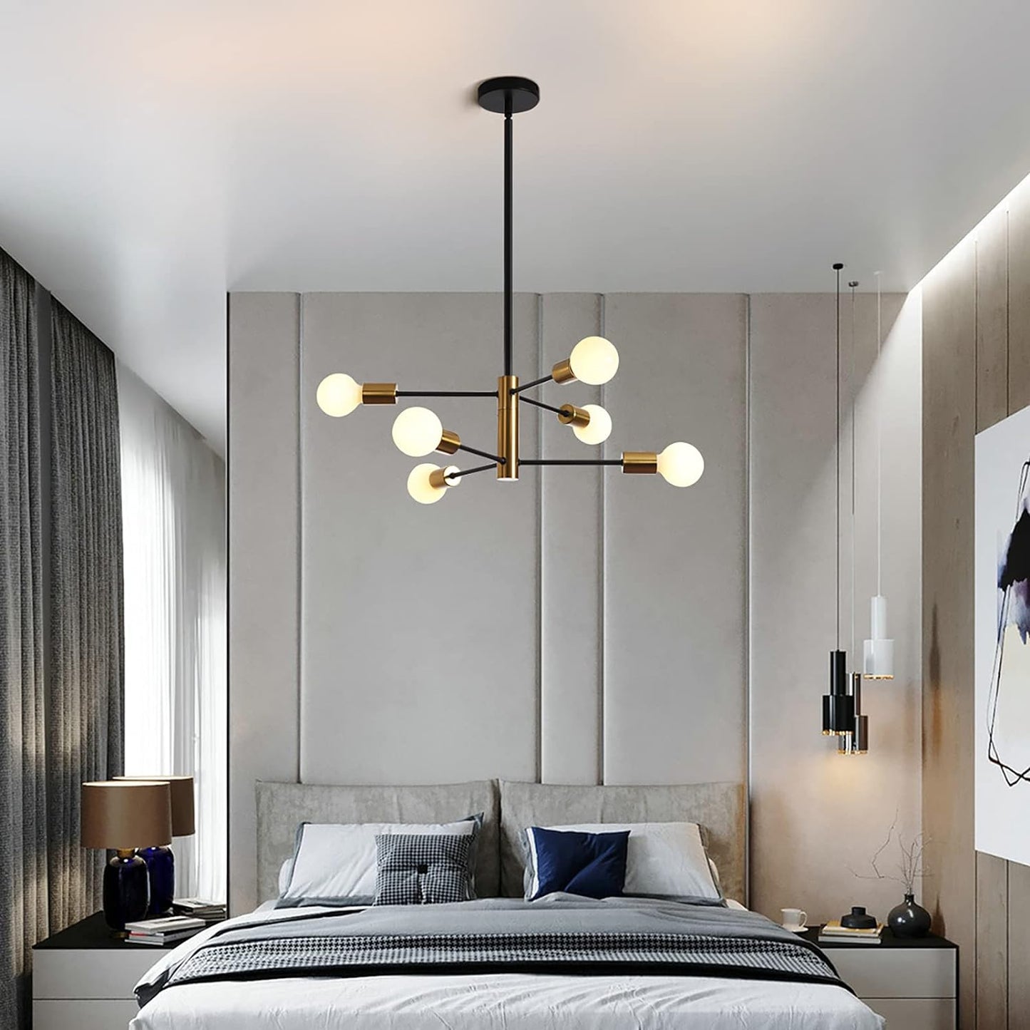 Sputnik Chandelier Modern Industrial, 6-Light , Black & Gold V178-33071