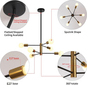 Sputnik Chandelier Modern Industrial, 6-Light , Black & Gold V178-33071