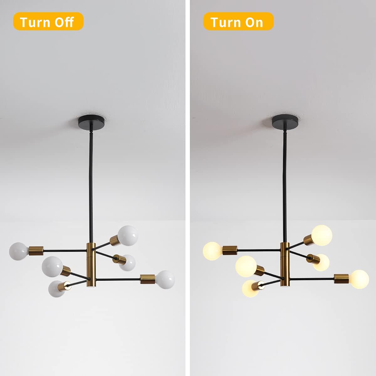 Sputnik Chandelier Modern Industrial, 6-Light , Black & Gold V178-33071