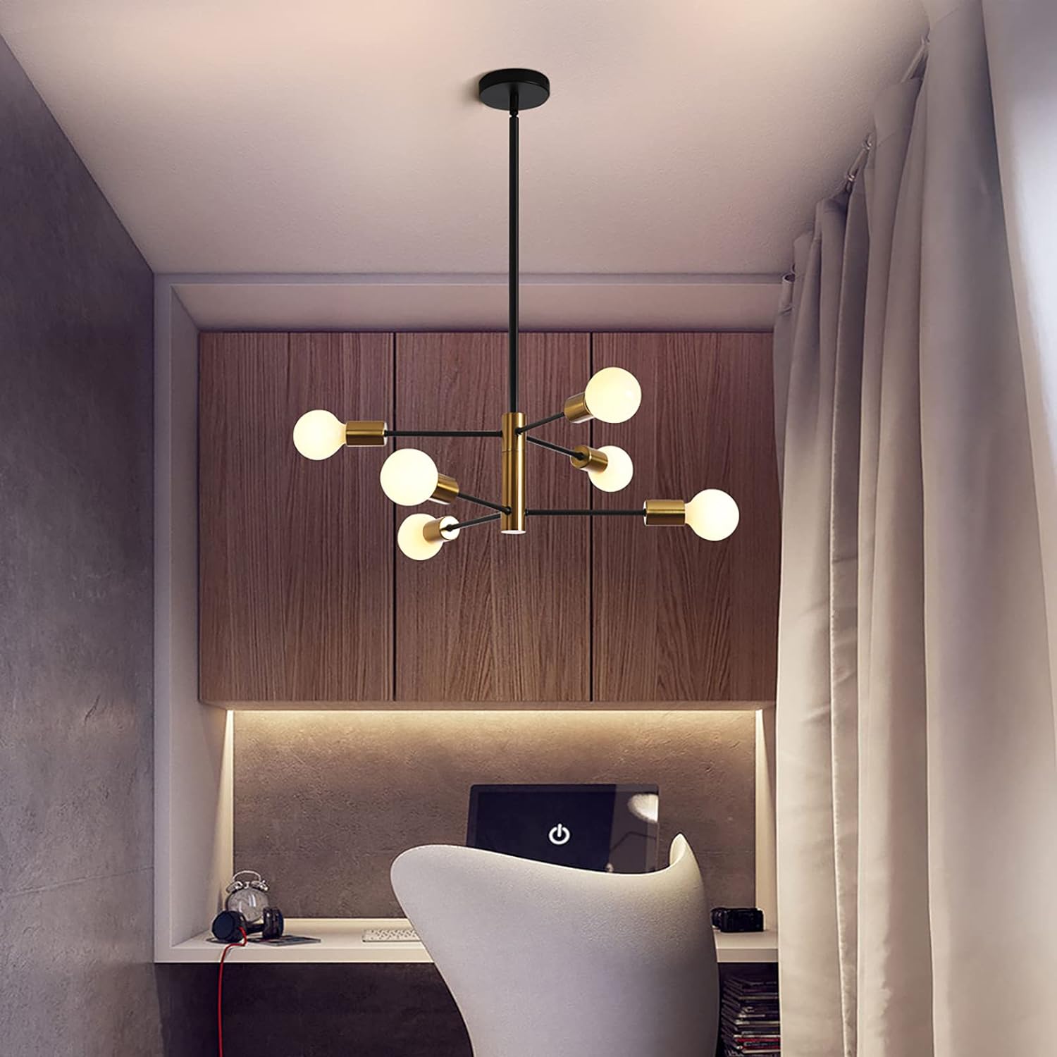Sputnik Chandelier Modern Industrial, 6-Light , Black & Gold V178-33071