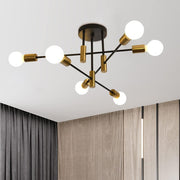 Mid Century Chandelier Modern, 6-Light , Black & Gold V178-33147