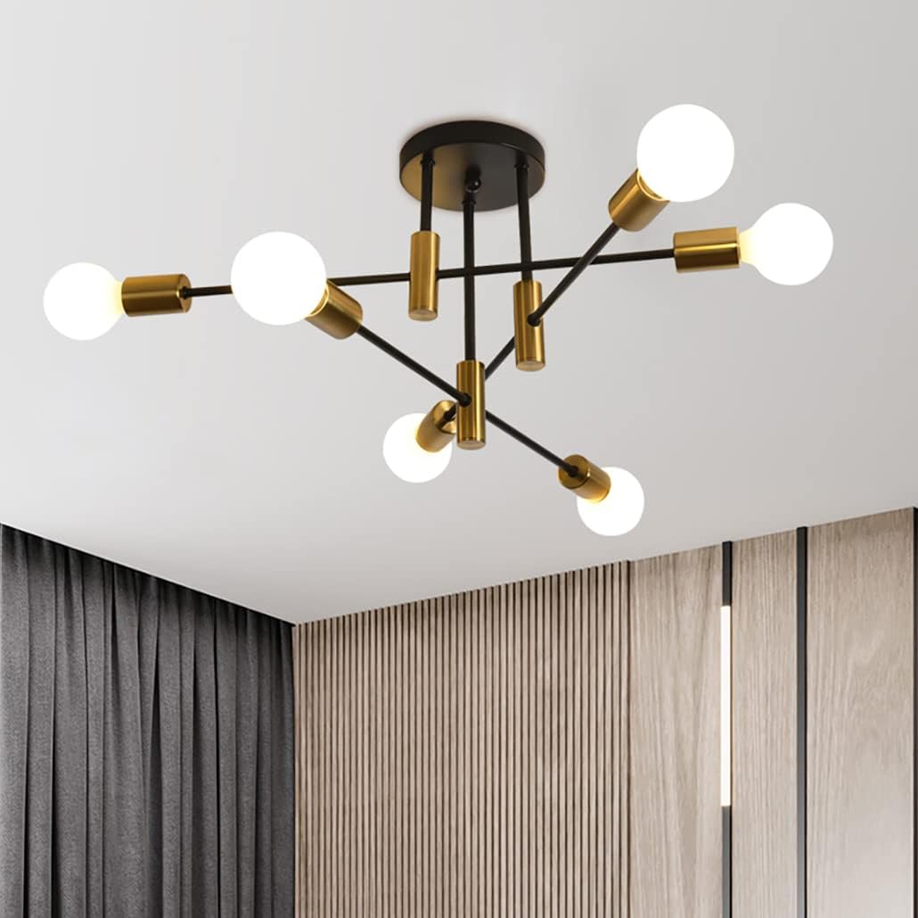 Mid Century Chandelier Modern, 6-Light , Black & Gold V178-33147