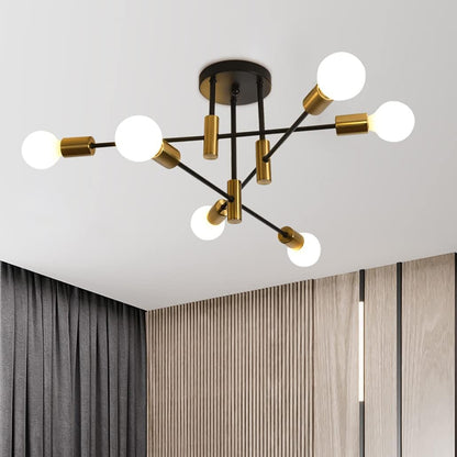 Mid Century Chandelier Modern, 6-Light , Black & Gold V178-33147