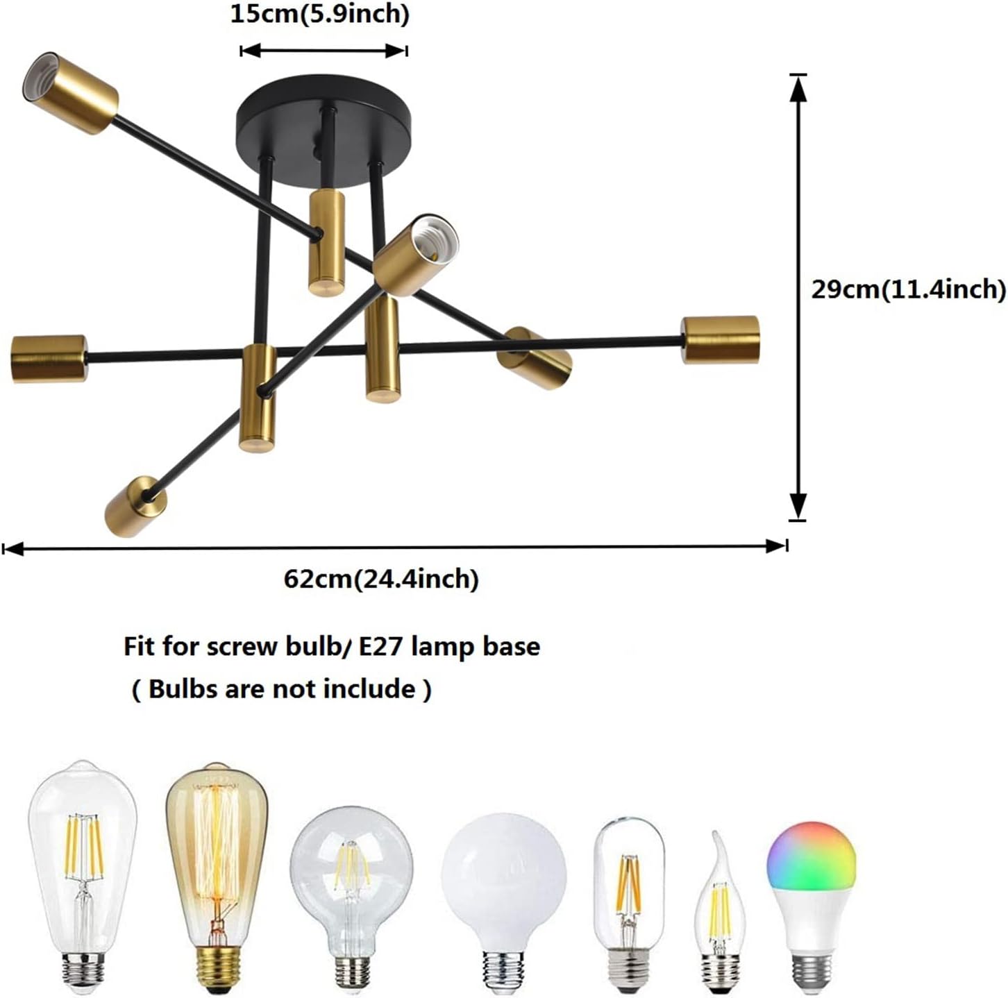 Mid Century Chandelier Modern, 6-Light , Black & Gold V178-33147