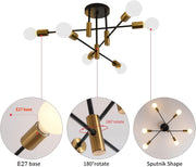 Mid Century Chandelier Modern, 6-Light , Black & Gold V178-33147