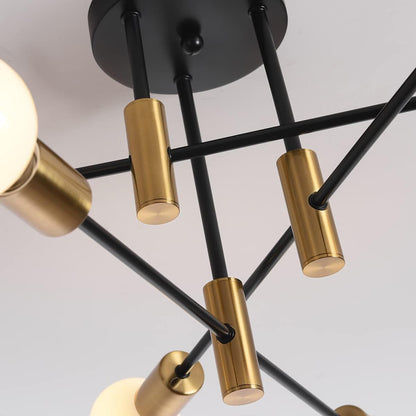 Mid Century Chandelier Modern, 6-Light , Black & Gold V178-33147