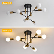 Mid Century Chandelier Modern, 6-Light , Black & Gold V178-33147