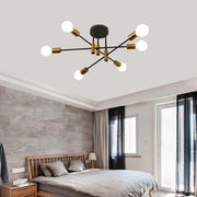 Mid Century Chandelier Modern, 6-Light , Black & Gold V178-33147