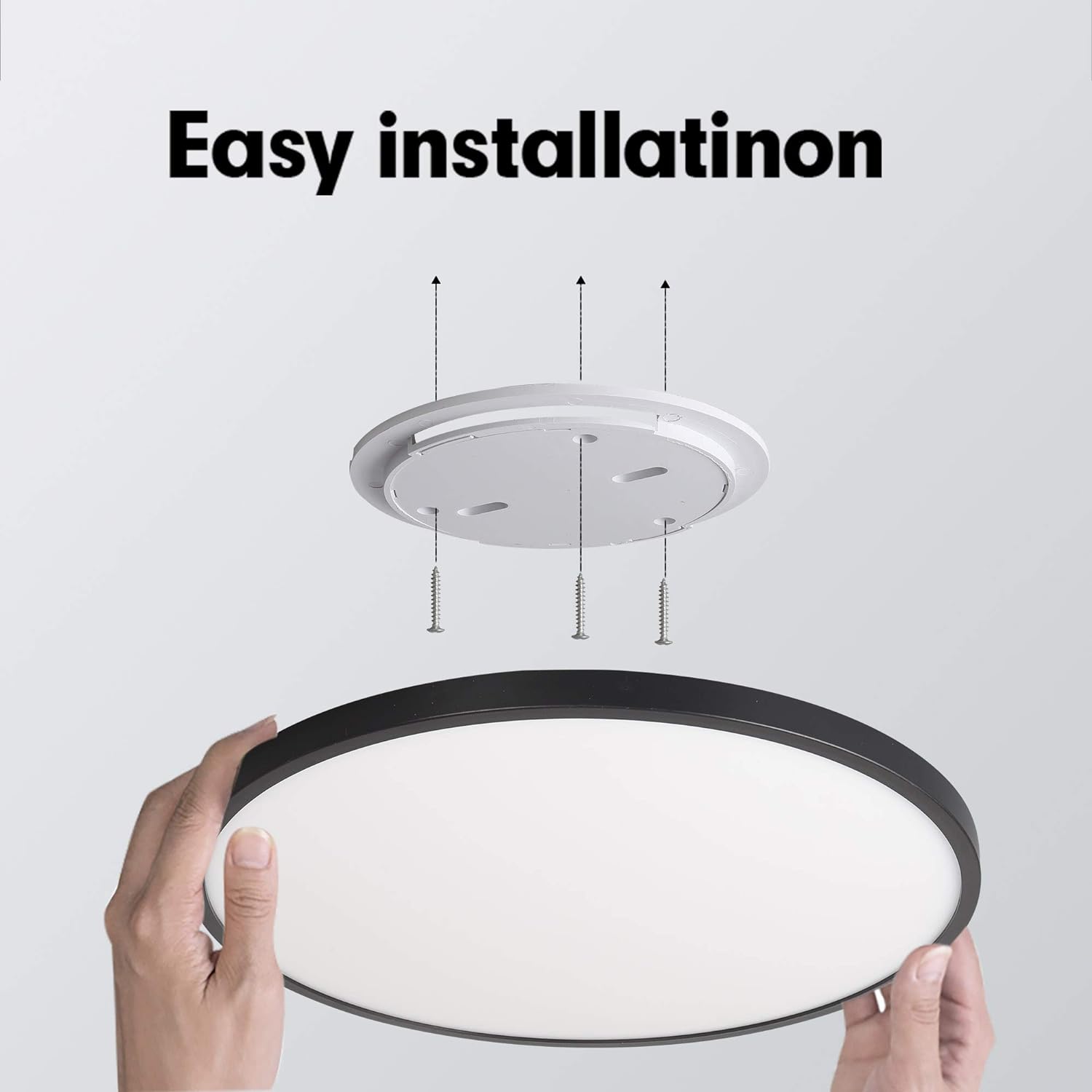LED Ceiling Light Fixture, Natural Light, 24W 4500K ,Black V178-33381