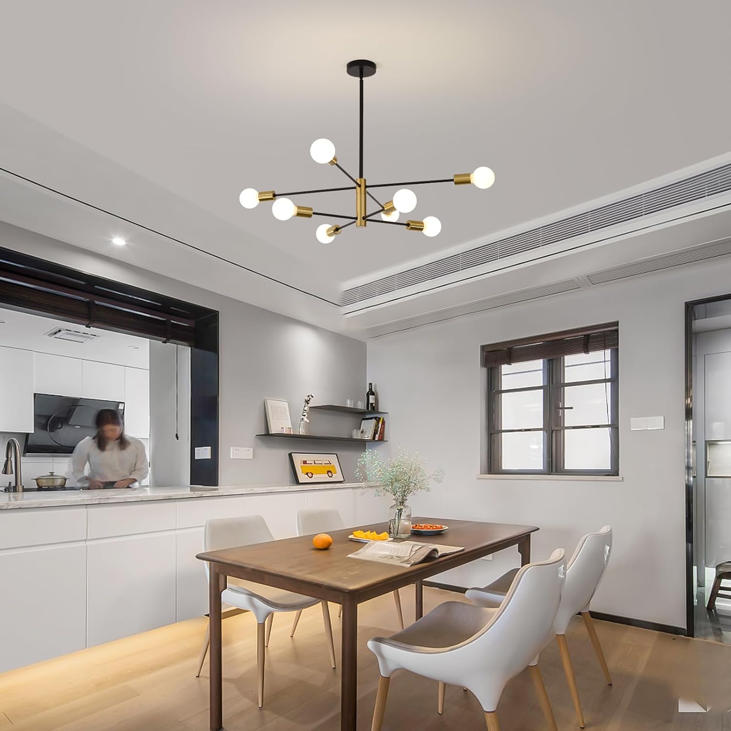 Sputnik Chandelier Modern Industrial, 8-Light , Black & Gold V178-33531