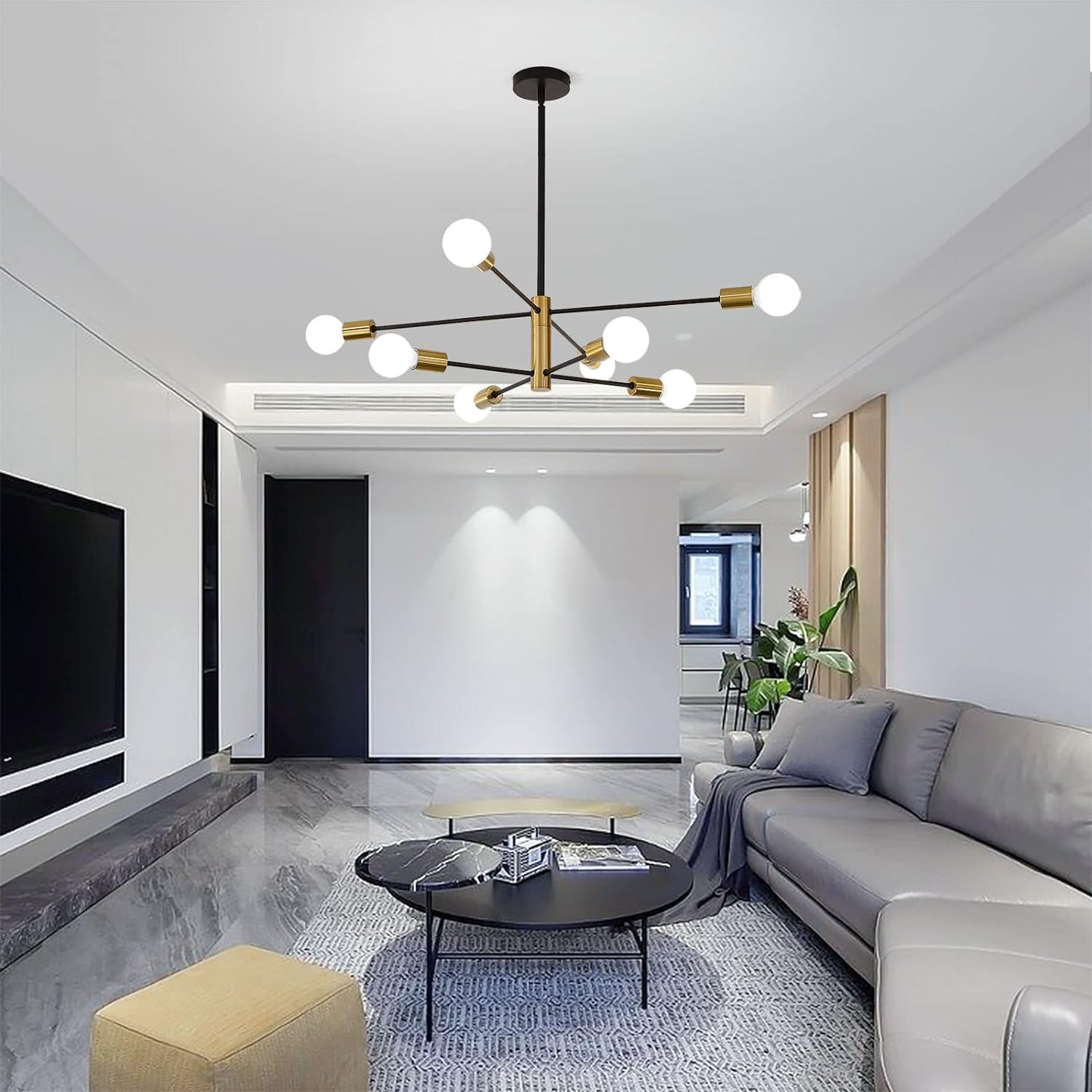 Sputnik Chandelier Modern Industrial, 8-Light , Black & Gold V178-33531