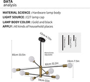 Sputnik Chandelier Modern Industrial, 8-Light , Black & Gold V178-33531