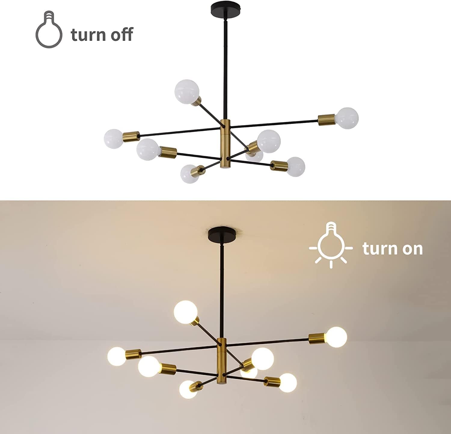 Sputnik Chandelier Modern Industrial, 8-Light , Black & Gold V178-33531