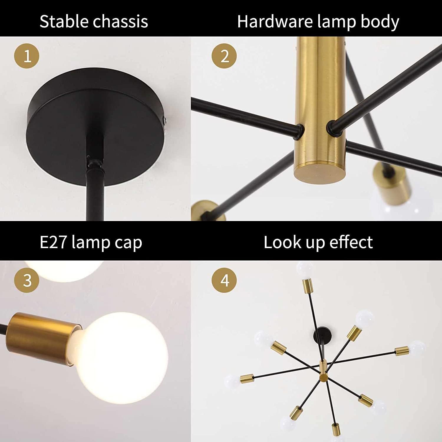Sputnik Chandelier Modern Industrial, 8-Light , Black & Gold V178-33531