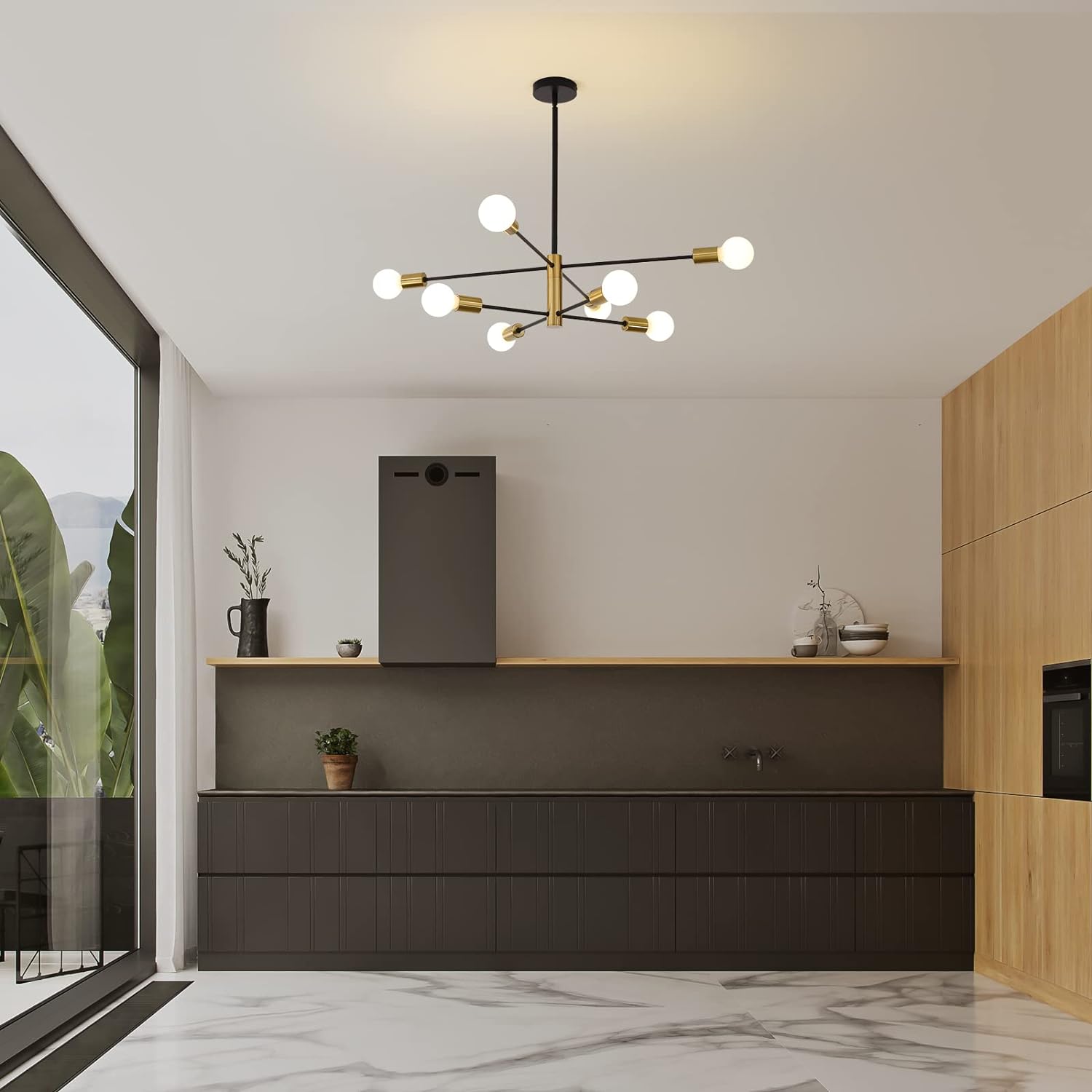 Sputnik Chandelier Modern Industrial, 8-Light , Black & Gold V178-33531