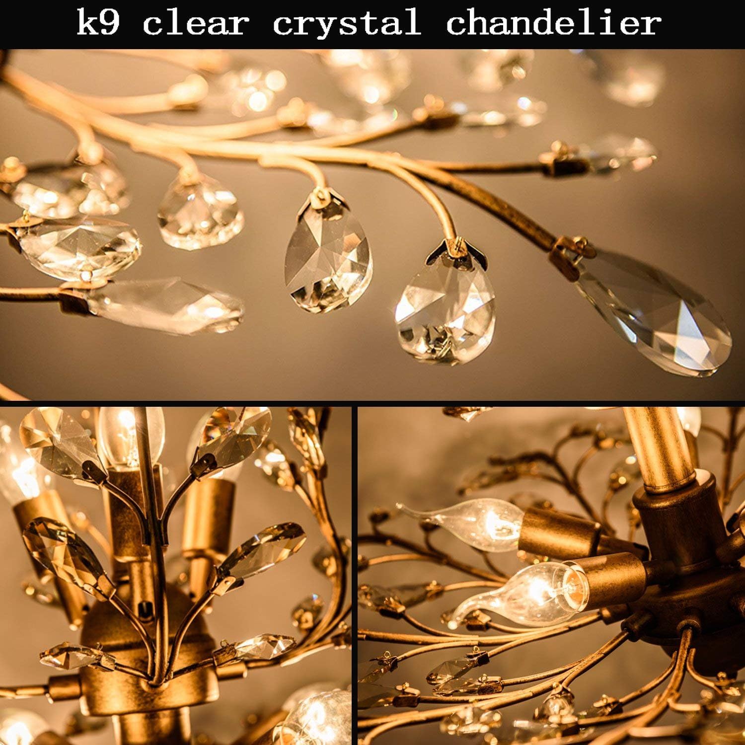 Crystal Chandelier Vintage, 3 Lights, Gold V178-34577
