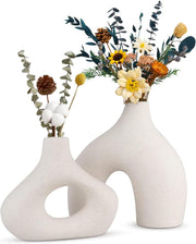 Ceramic Set of 2 Modern White Vases for Home Dcor V178-35712