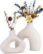 Ceramic Set of 2 Modern White Vases for Home Dcor V178-35712