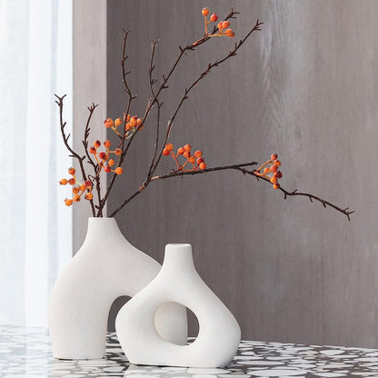 Ceramic Set of 2 Modern White Vases for Home Dcor V178-35712
