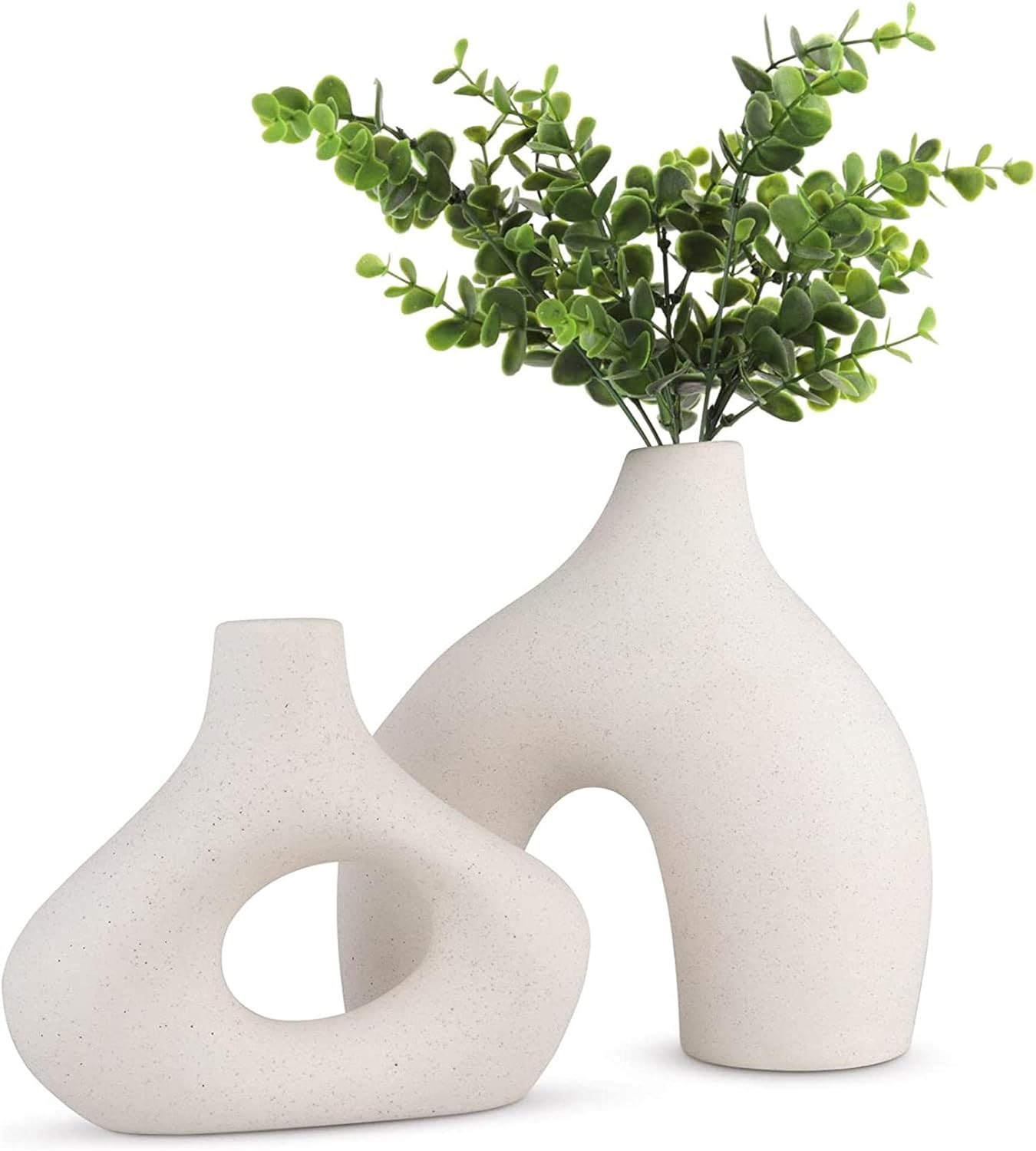 Ceramic Set of 2 Modern White Vases for Home Dcor V178-35712