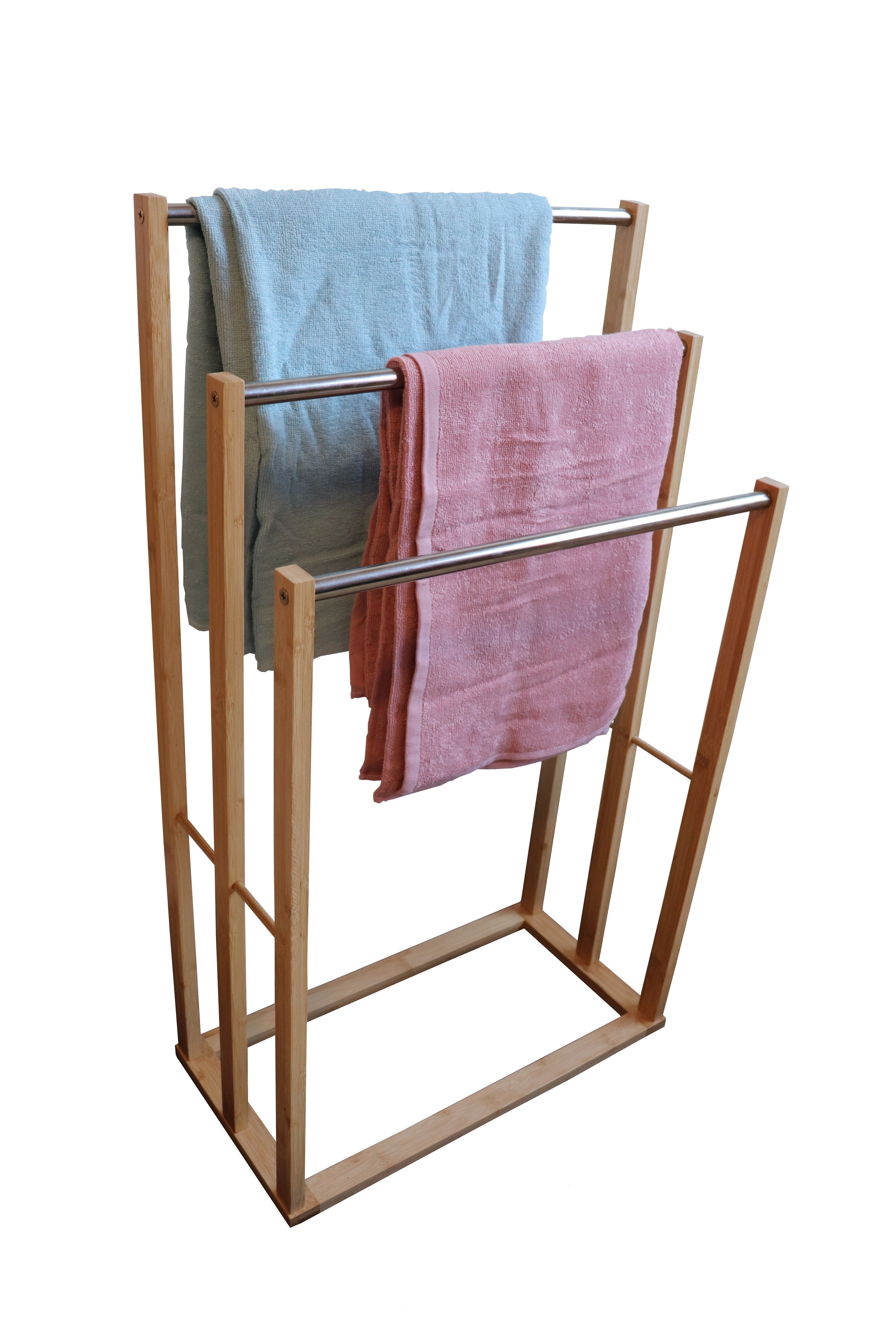 Bamboo Towel Bar Metal Holder Rack 3-Tier Freestanding for Bathroom and Bedroom V178-36012