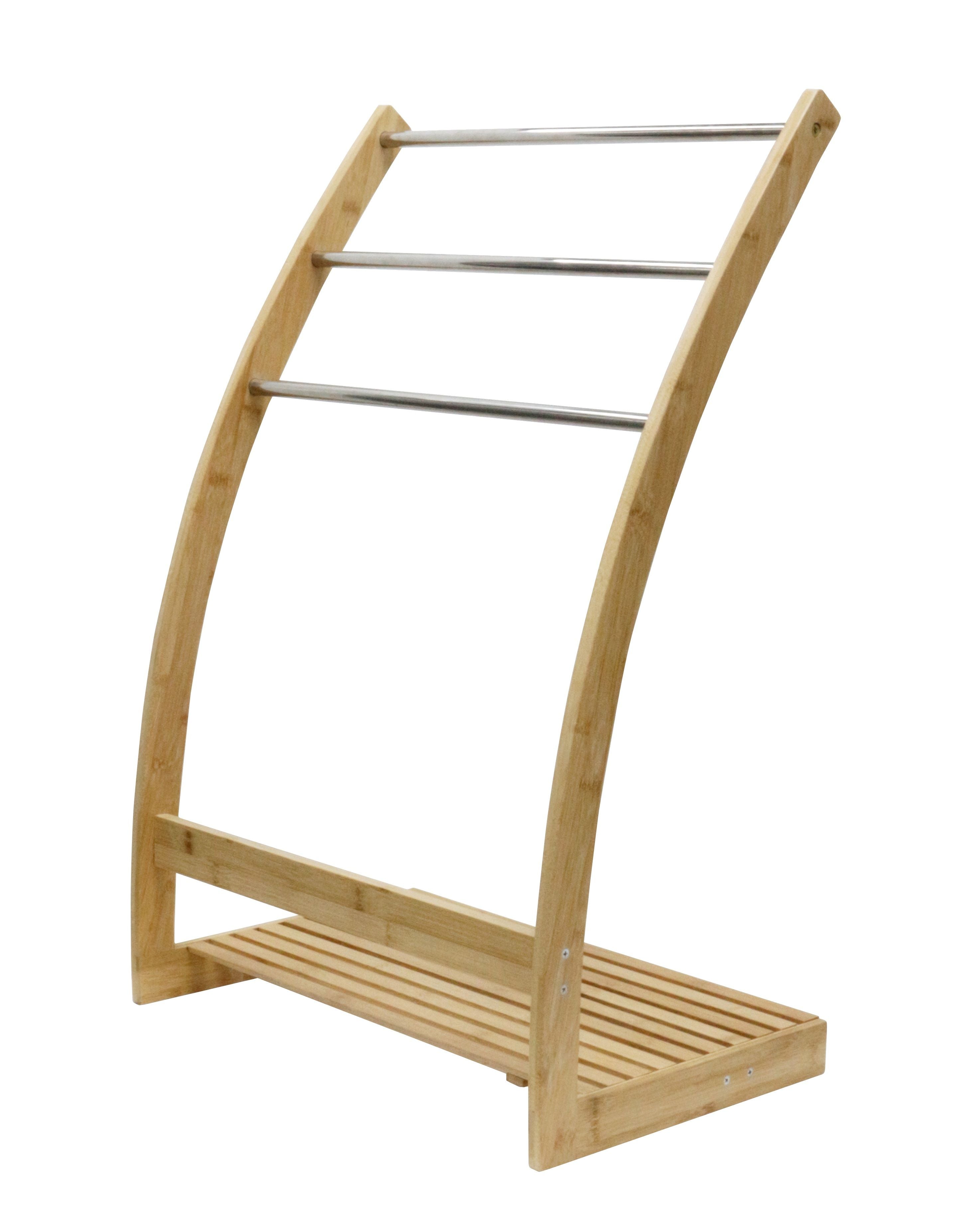 Bamboo Towel Bar Metal Holder Rack 3-Tier Freestanding and Bottom shelf for Bathroom V178-36013
