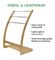 Bamboo Towel Bar Metal Holder Rack 3-Tier Freestanding and Bottom shelf for Bathroom V178-36013