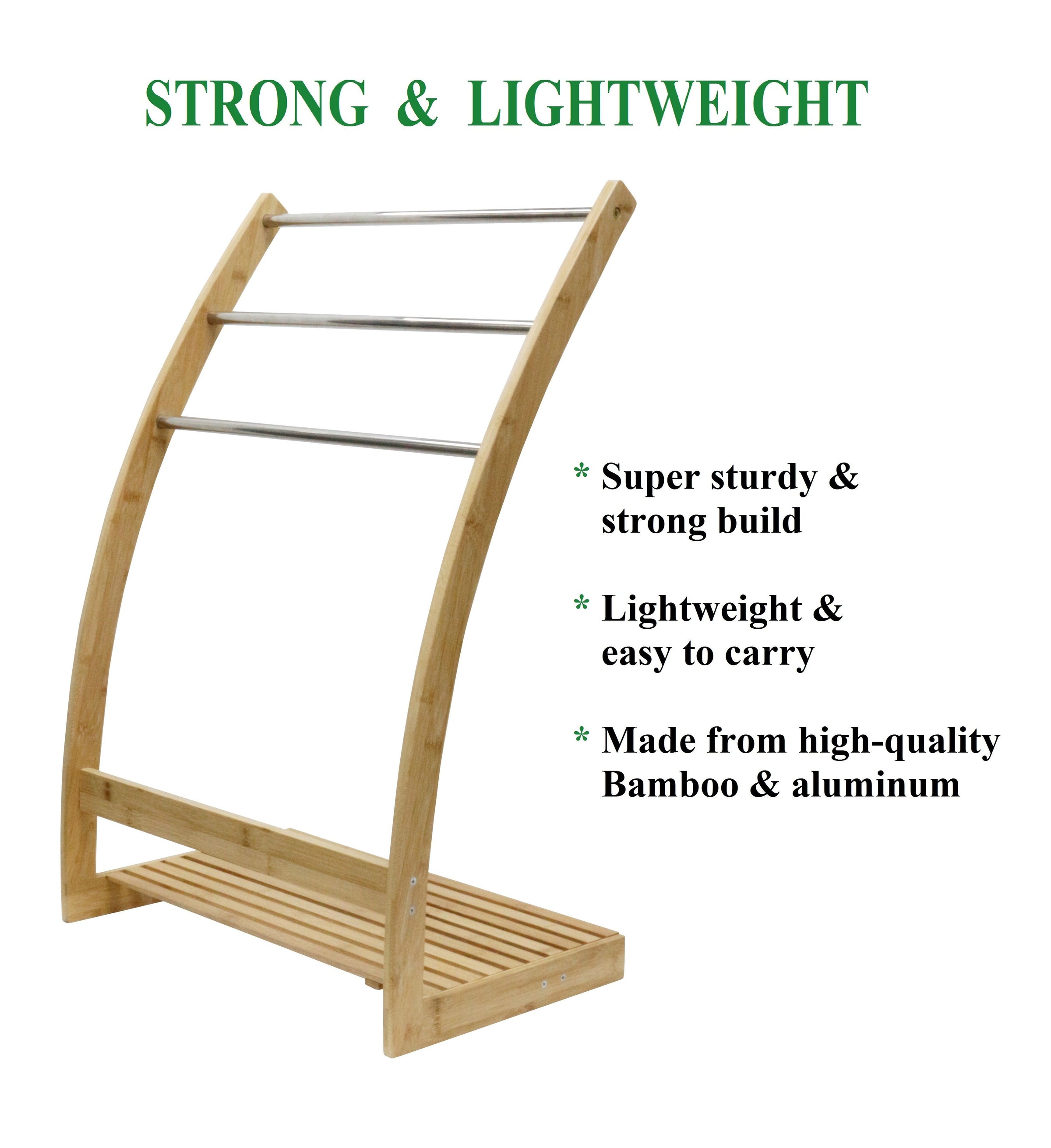 Bamboo Towel Bar Metal Holder Rack 3-Tier Freestanding and Bottom shelf for Bathroom V178-36013