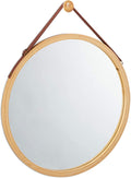 Hanging Round Wall Mirror 38 cm - Solid Bamboo Frame and Adjustable Leather Strap for Bathroom and Bedroom V178-36014