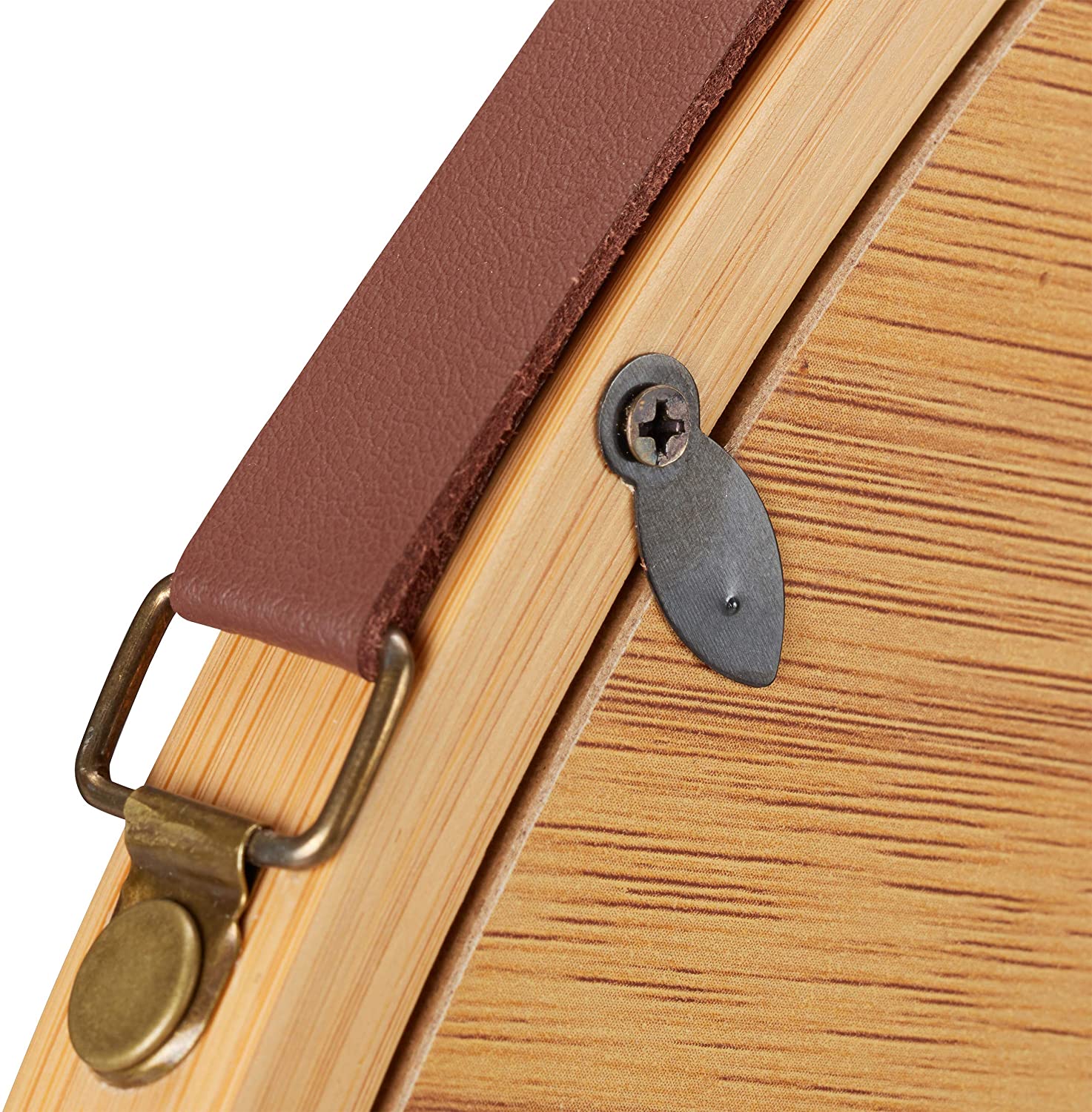 Hanging Round Wall Mirror 38 cm - Solid Bamboo Frame and Adjustable Leather Strap for Bathroom and Bedroom V178-36014