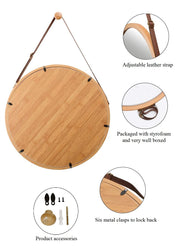 Hanging Round Wall Mirror 45 cm - Solid Bamboo Frame and Adjustable Leather Strap for Bathroom and Bedroom V178-36015