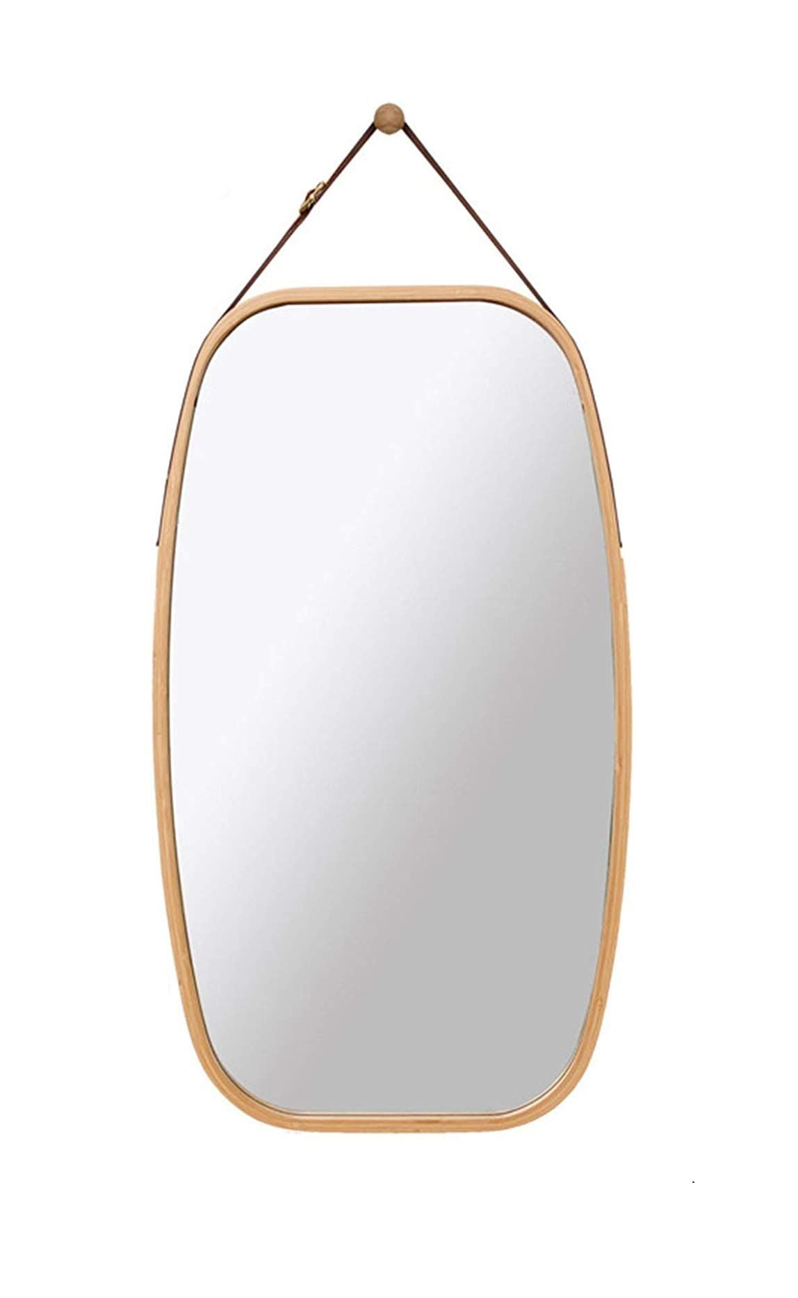 Hanging Full Length Wall Mirror - Solid Bamboo Frame and Adjustable Leather Strap for Bathroom and Bedroom V178-36016