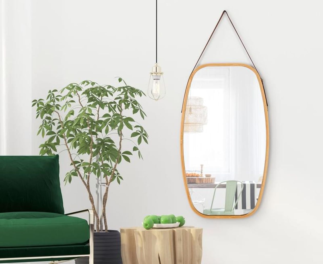Hanging Full Length Wall Mirror - Solid Bamboo Frame and Adjustable Leather Strap for Bathroom and Bedroom V178-36016