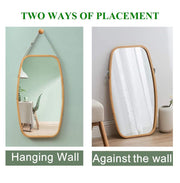 Hanging Full Length Wall Mirror - Solid Bamboo Frame and Adjustable Leather Strap for Bathroom and Bedroom V178-36016