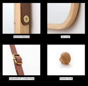 Hanging Full Length Wall Mirror - Solid Bamboo Frame and Adjustable Leather Strap for Bathroom and Bedroom V178-36016