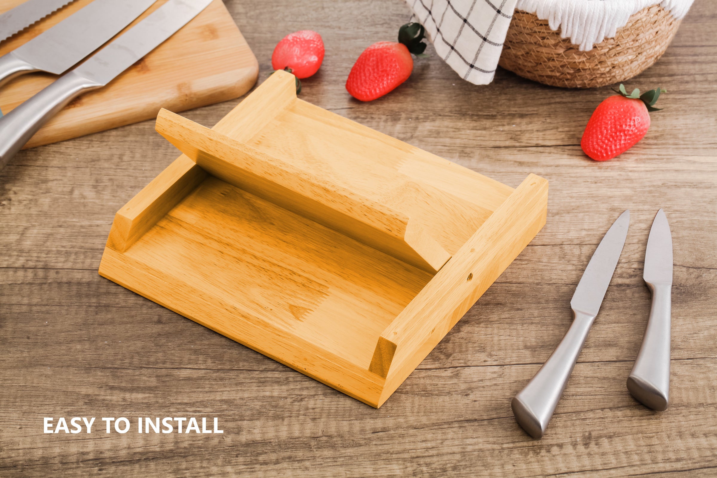 Natural Bamboo Magnetic Knife Block Holder with Strong Magnets for Home Kitchen Storage & Organisation V178-36017