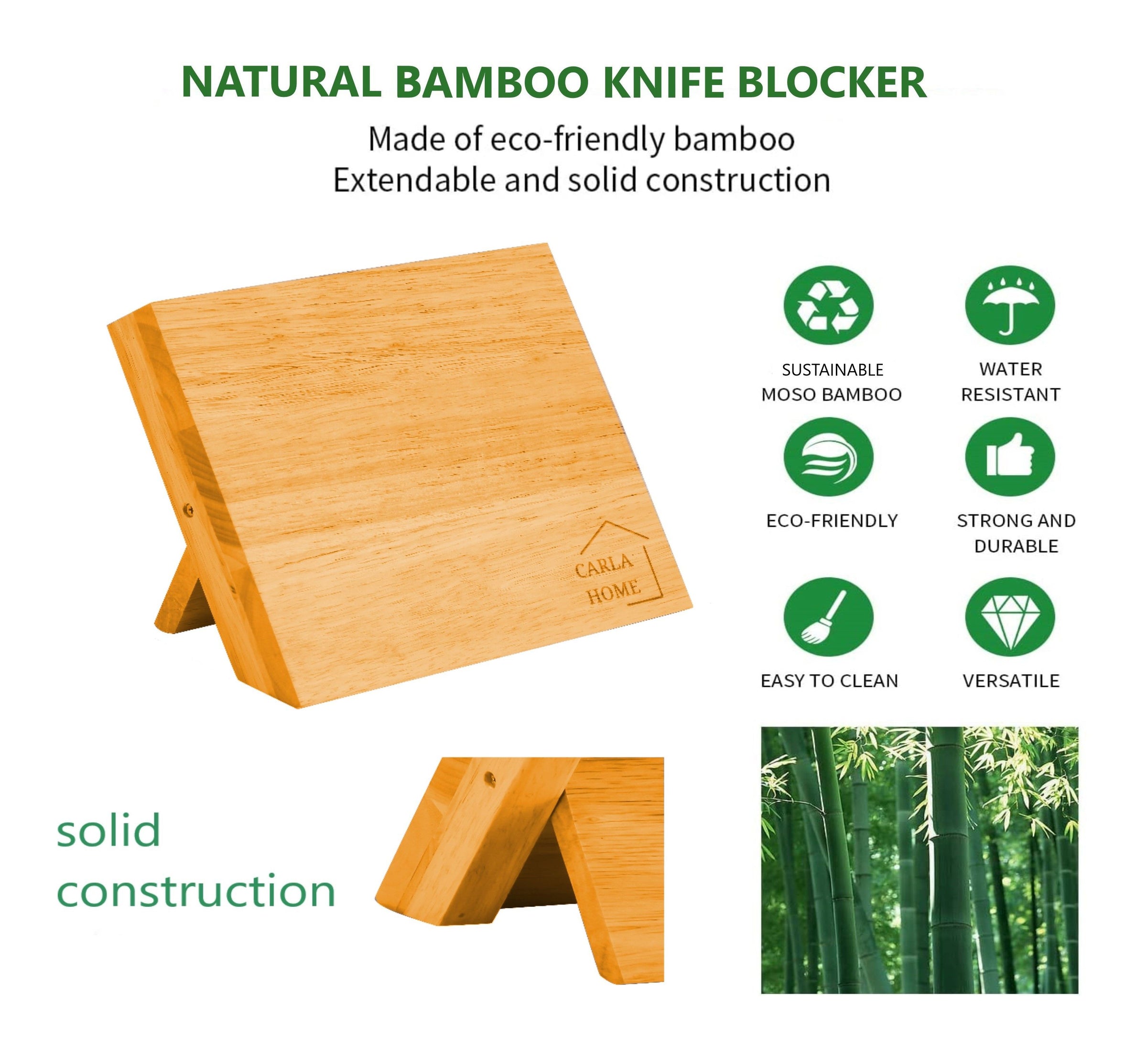 Natural Bamboo Magnetic Knife Block Holder with Strong Magnets for Home Kitchen Storage & Organisation V178-36017