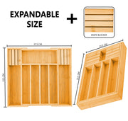 Large Capacity Bamboo Expandable Drawer Organizer with Knife Block Holder for Home Kitchen Utensils V178-36018