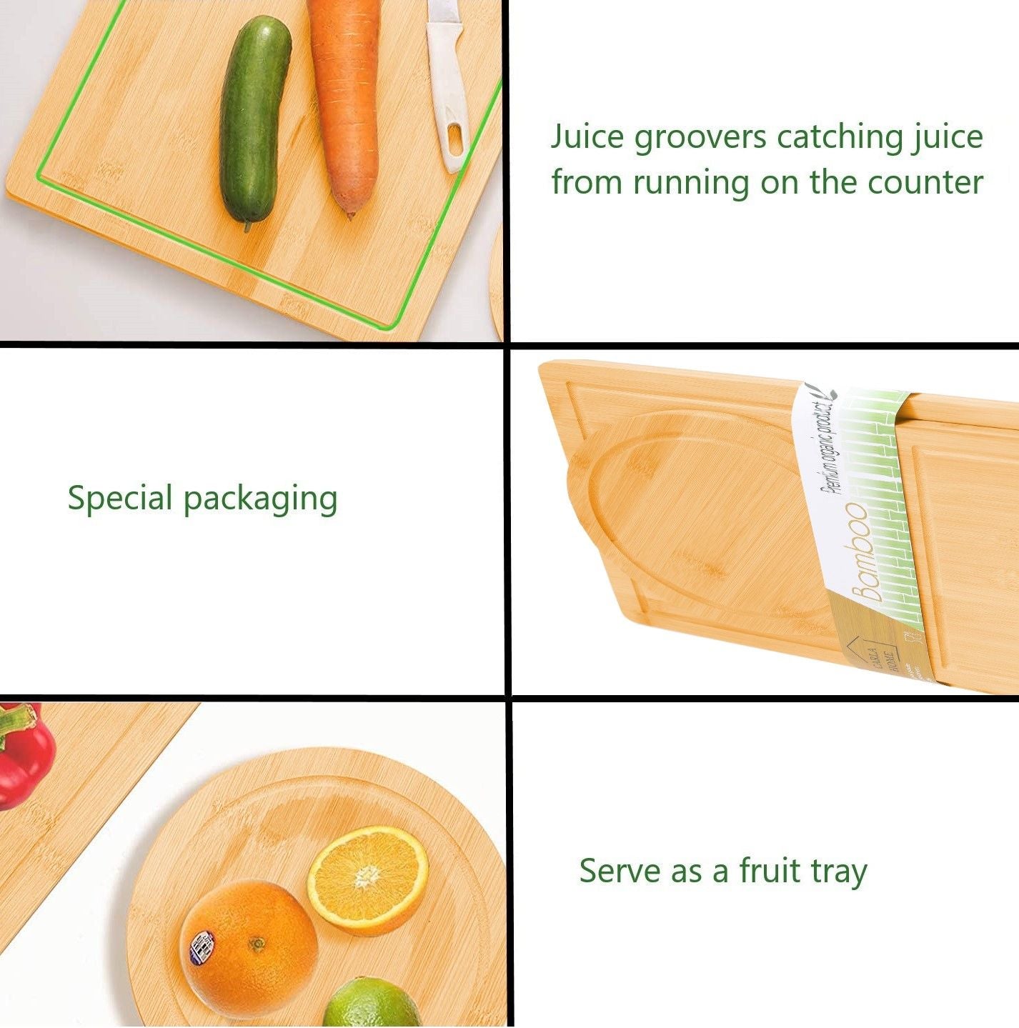 3 Pieces Bamboo Cutting Board with Juice Groove and Mobile Holder included for Home Kitchen V178-36019