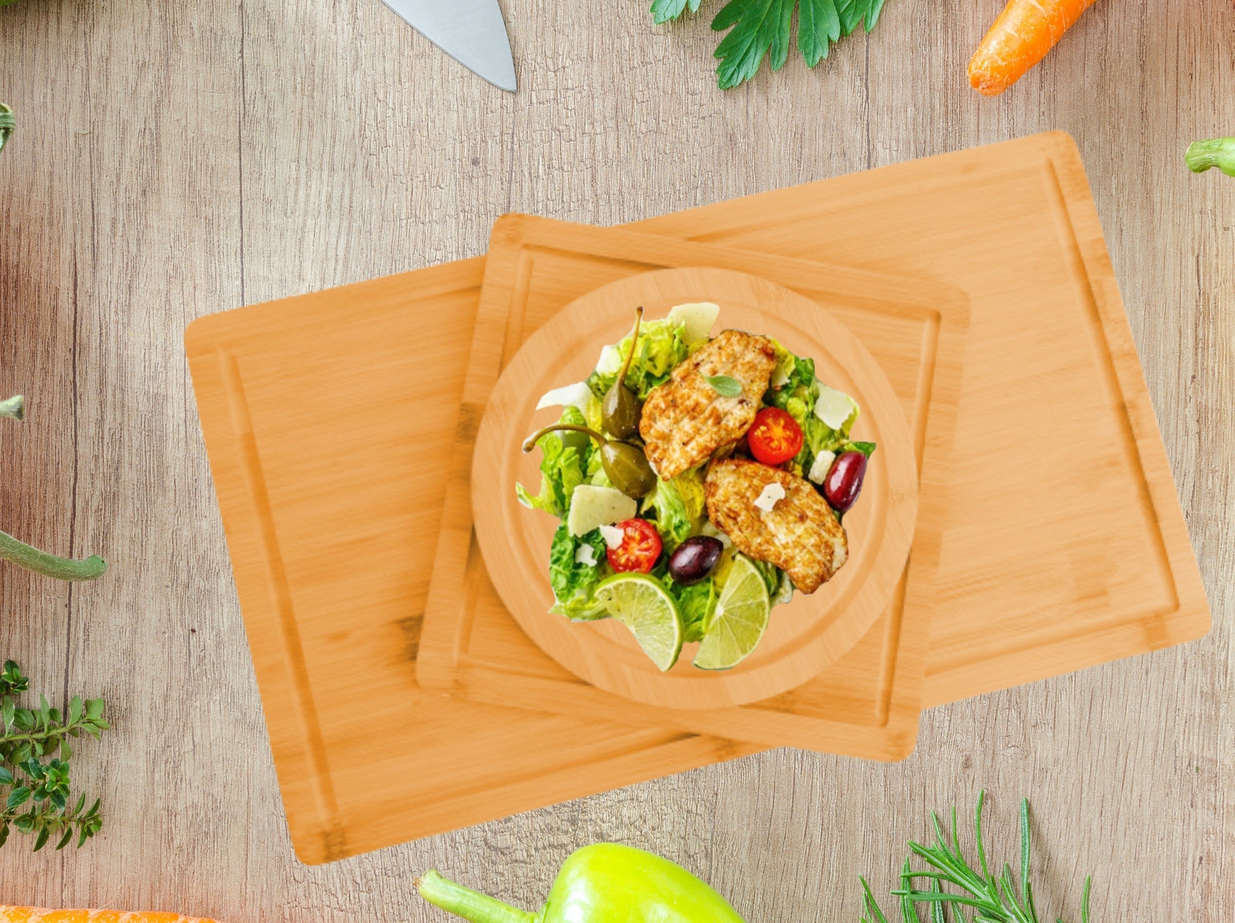 3 Pieces Bamboo Cutting Board with Juice Groove and Mobile Holder included for Home Kitchen V178-36019