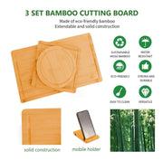 3 Pieces Bamboo Cutting Board with Juice Groove and Mobile Holder included for Home Kitchen V178-36019
