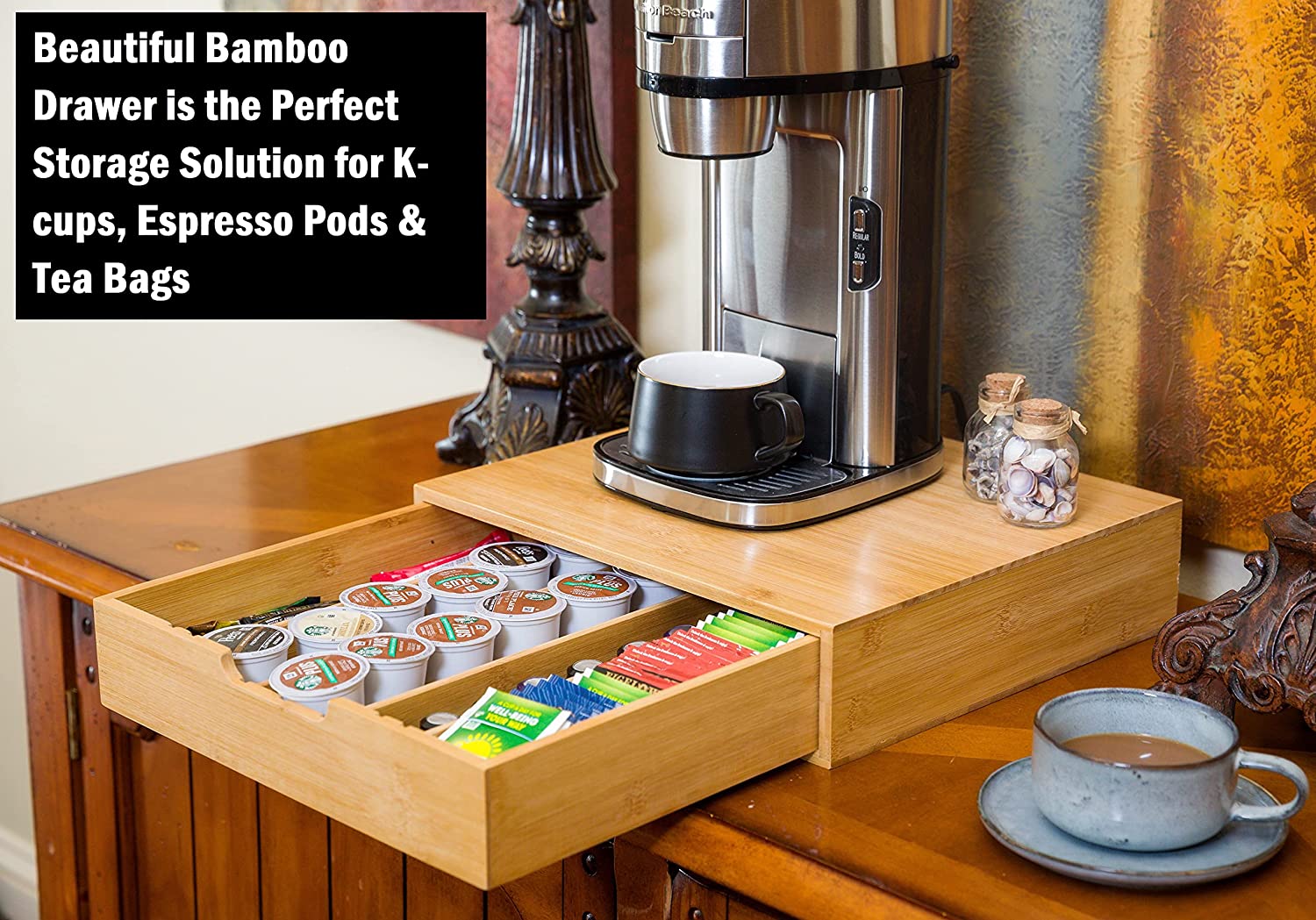 Bamboo K-Cup Coffee Pod Holder Storage Organizer for Kitchen, Jewelry and Cosmetic V178-36020