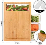 Large Bamboo Cutting Board and 4 Containers with Mobile Holder gift included for Home Kitchen V178-36021