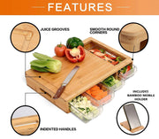 Large Bamboo Cutting Board and 4 Containers with Mobile Holder gift included for Home Kitchen V178-36021
