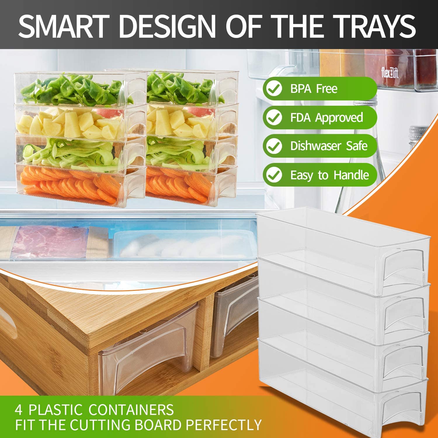 Large Bamboo Cutting Board and 4 Containers with Mobile Holder gift included for Home Kitchen V178-36021