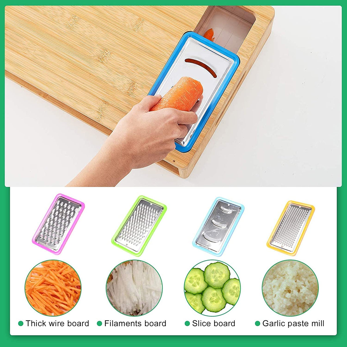 Large Bamboo Cutting Board and 4 Containers with Mobile Holder gift included for Home Kitchen V178-36021
