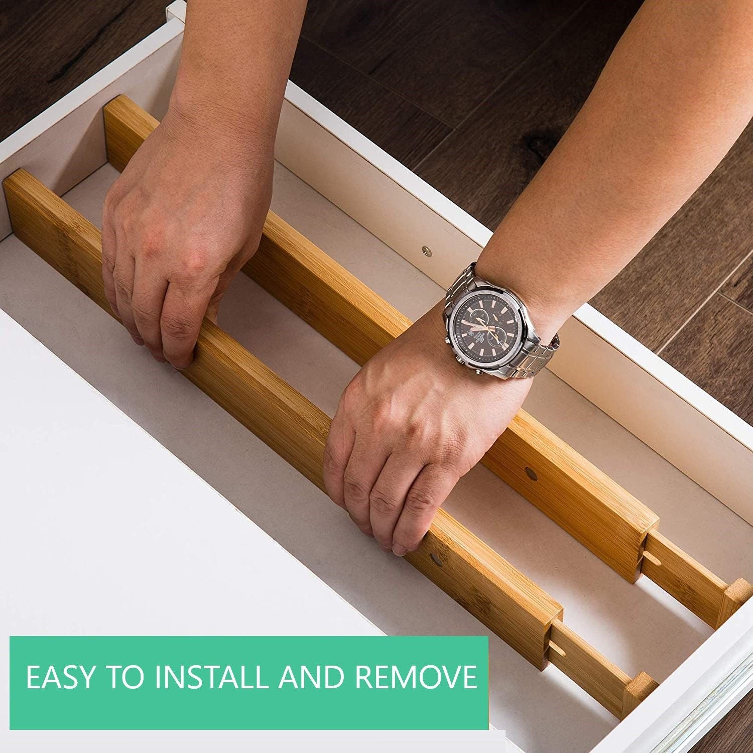 4 Pack Bamboo Adjustable Kitchen Drawer Dividers (Large, 44-55 cm) V178-36023