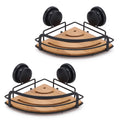 2 Pack Round Bamboo Corner Shower Caddy Shelf Basket Rack with Premium Vacuum Suction Cup No-Drilling for V178-36025