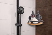 2 Pack Round Bamboo Corner Shower Caddy Shelf Basket Rack with Premium Vacuum Suction Cup No-Drilling for V178-36025