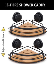 2 Pack Round Bamboo Corner Shower Caddy Shelf Basket Rack with Premium Vacuum Suction Cup No-Drilling for V178-36025